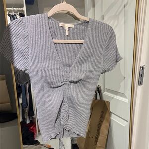 Maje Light Gray Ribbed V-Neck Blouse